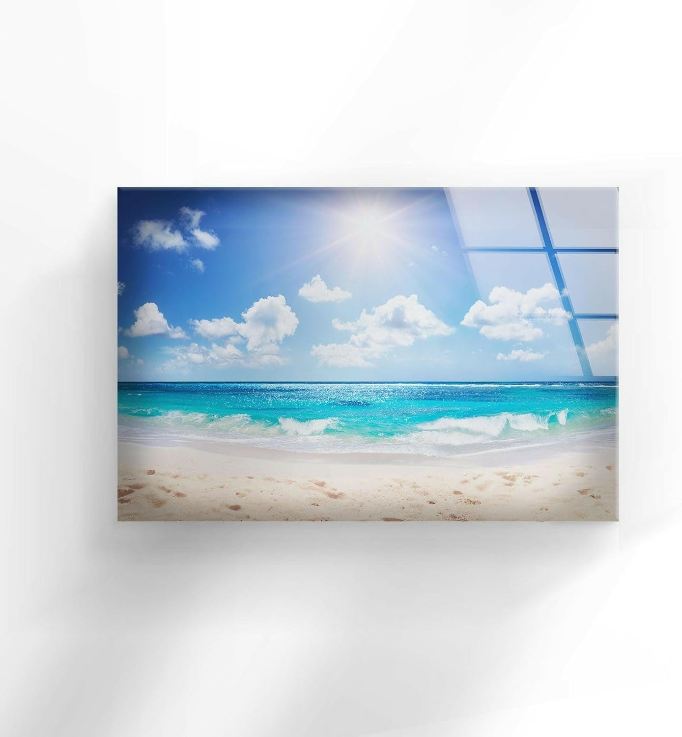 My Photostation.com 30Wx24H'' Summer Beach Landscape Glass Wall ArtTempered Glass Printing Wall Decor Large Wall Art Wall Hangings