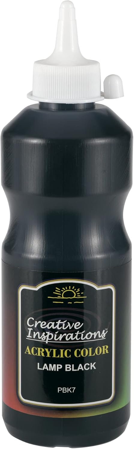 Creative Inspirations Acrylic Paint - Lamp Black - 500 mL Bottle - Smooth & Creamy Consistency, Vibrant Pigmentation, Great Coverage for Artists - Clean Up with Soap & Water
