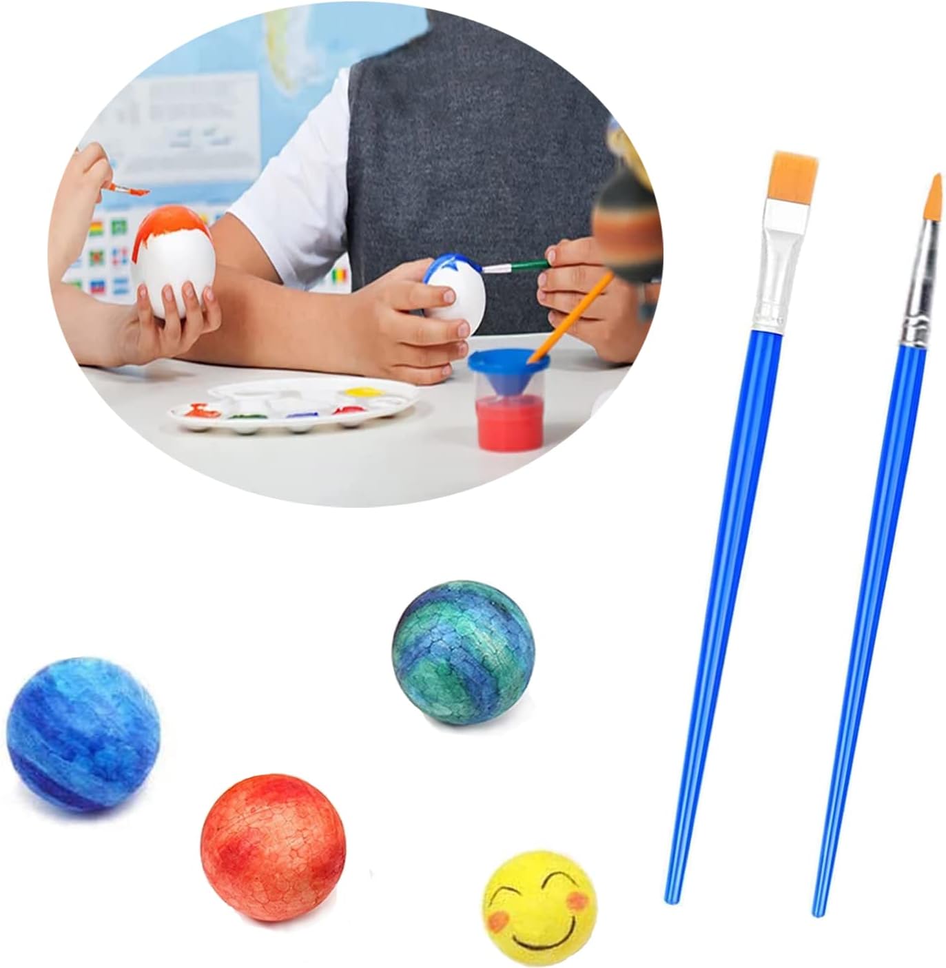 hesmartly 30 Pack Craft Foam Balls,White Polystyrene Smooth Round Balls, 1.97inch Foam Balls and 2 Pieces Painting Brushes for DIY Projects Arts and Crafts Supplies