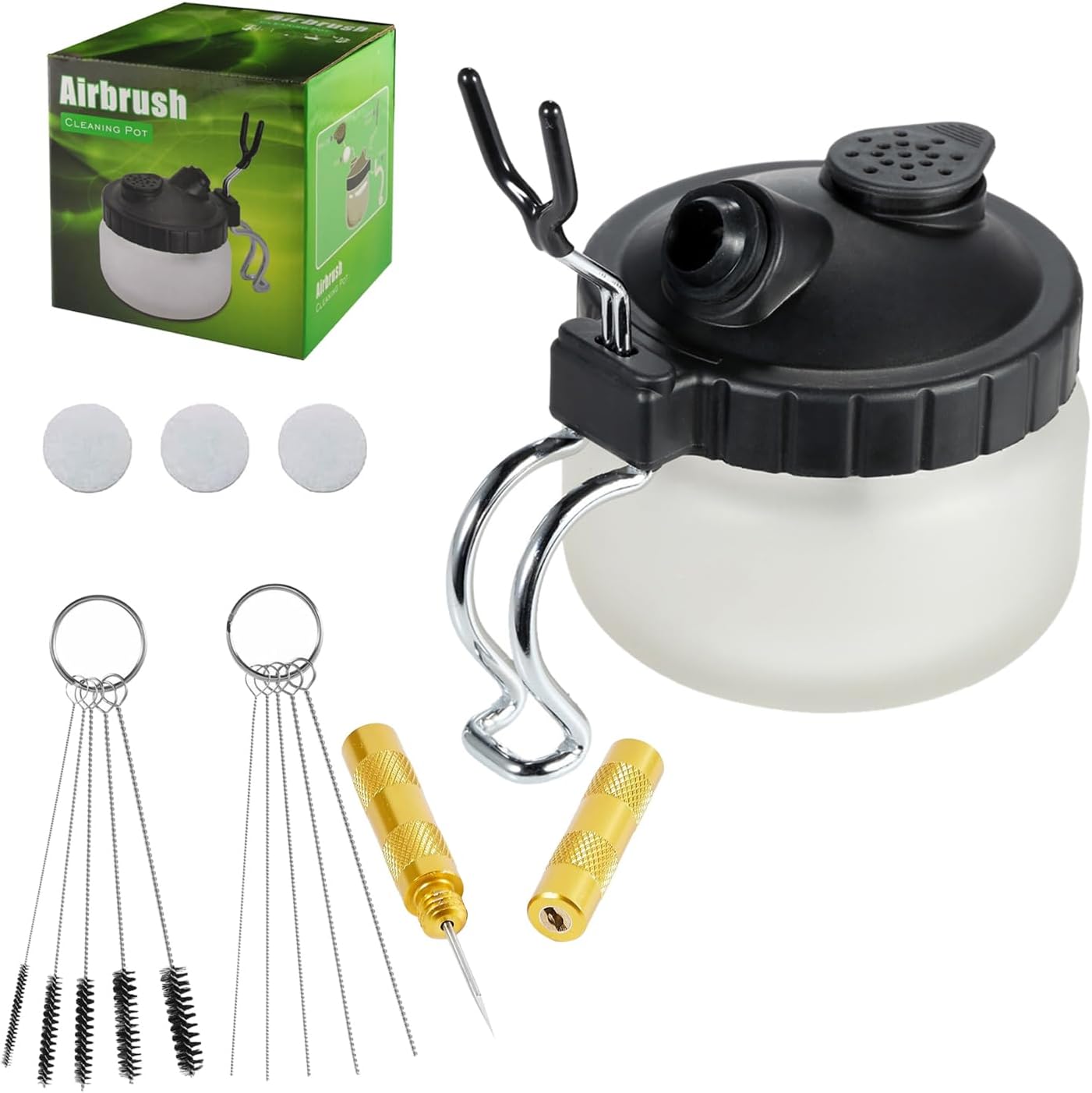 JOYABEST Multi-Purpose AirbrushCleaning Pot Airbrush Washing kit,with 5 Cleaning Needles + 5 Nylon Brushes + 1 Repair Tool for Removing Nozzle Paint, Dirt