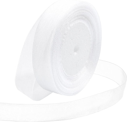 Ribbon for Gift Wrapping 3/4 inch White Sheer Organza Ribbon for Flower Bouquet Tulle Thin Chiffon Ribbons for Wedding Invitations Christmas Halloween Presents Decorations Crafts 50 Yards