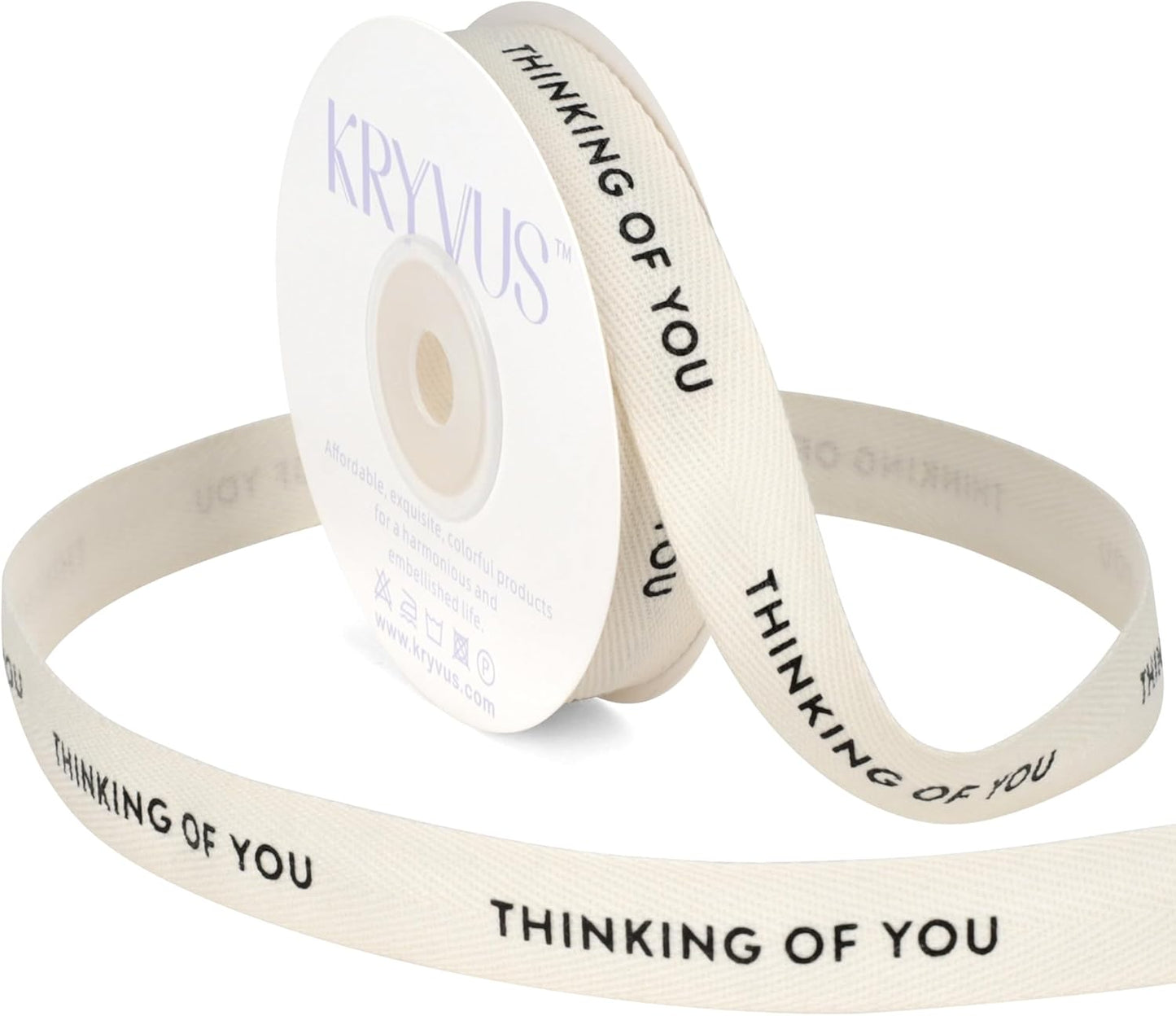 Thinking of You Ribbon - 5/8 Inch x 12 Yards Natural Twill Tape Ribbon, Cotton Herringbone Ribbons for Gift Wrapping, Birthdays, Weddings, Anniversaries, Valentine's Day, Mother's Day