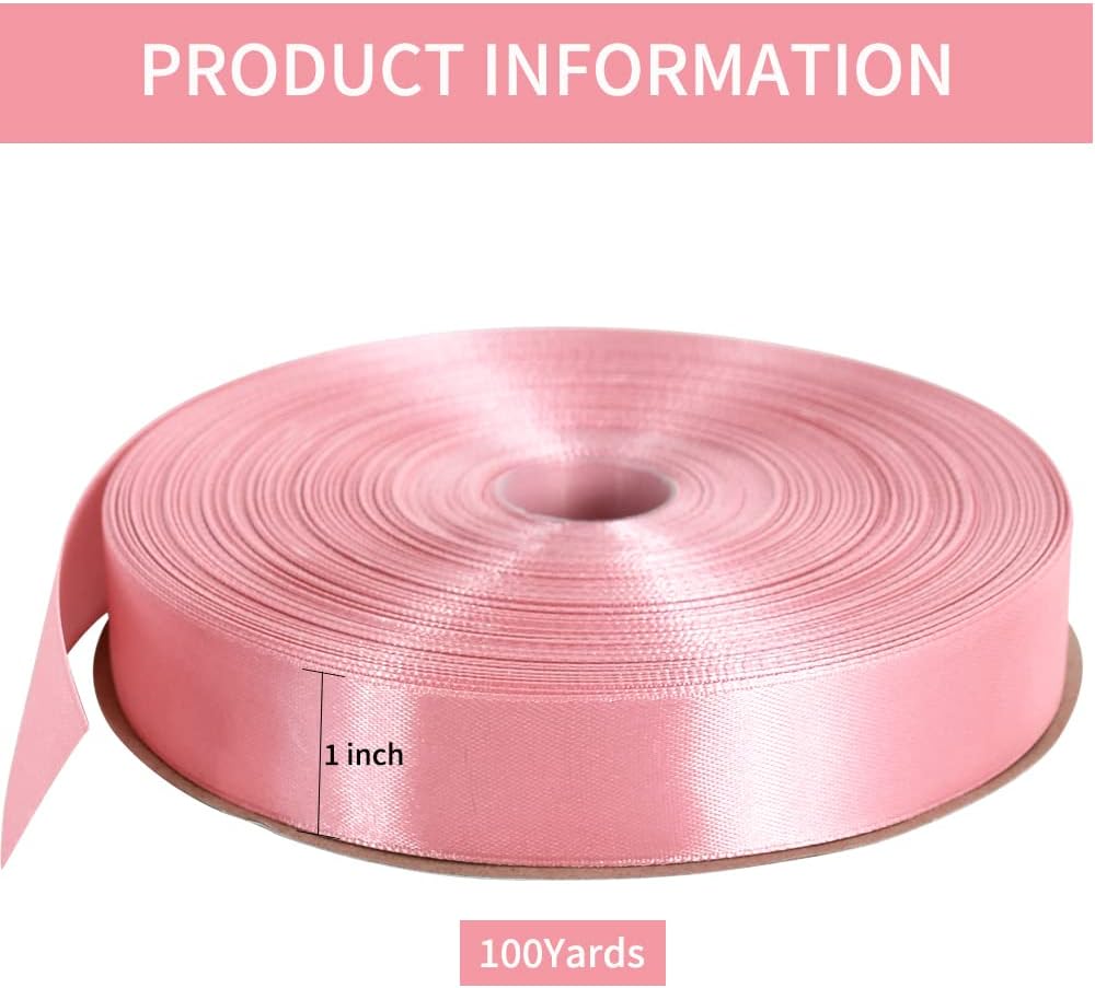TONIFUL 1 Inch x 100yds Rose Gold Satin Ribbon, Thin Solid Color Satin Ribbon for Gift Wrapping, Crafts, Hair Bows Making, Wedding Party Decoration, Invitation Cards, Floral Bouquets, Christmas