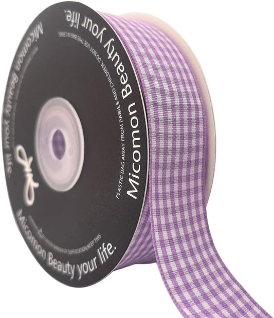 Purple and White Woven Edge Plaid Ribbon 100% Polyester Gingham Ribbon 25 Yards Each Roll (1",Purple)