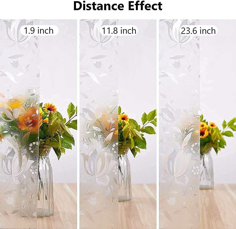 NINETREX Window Privacy Film,3D Stained Glass Window Film,Decorative Window Covering Sun Blocking Vinyl Static Cling Anti-UV Heat Control for Home Decor,Tulip 35.4 x 157.4inch