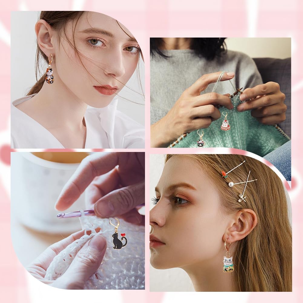 SUNNYCLUE 1 Box 20Pcs 10 Style Locking Stitch Marker Cute Stitch Markers Cat Pet Animal Leverback Knitting Charms Knitting Tools for Weaving Sewing Needleworks Women Adults DIY Crafts