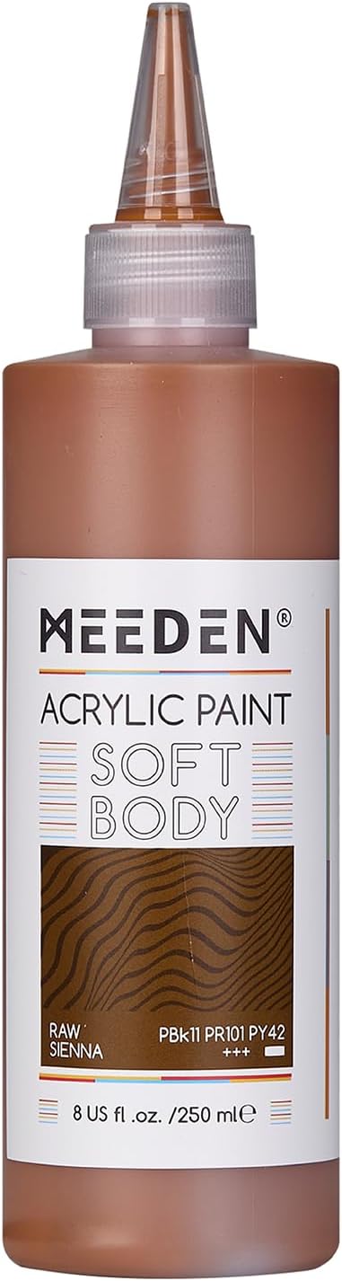 MEEDEN Raw Sienna Acrylic Paint: Matte Finish 250ml/8.45oz Soft Body Bulk Acrylic Colors in Ergonomic Bottle - Fluid Flow Art Paints for Artists Canvas Painting