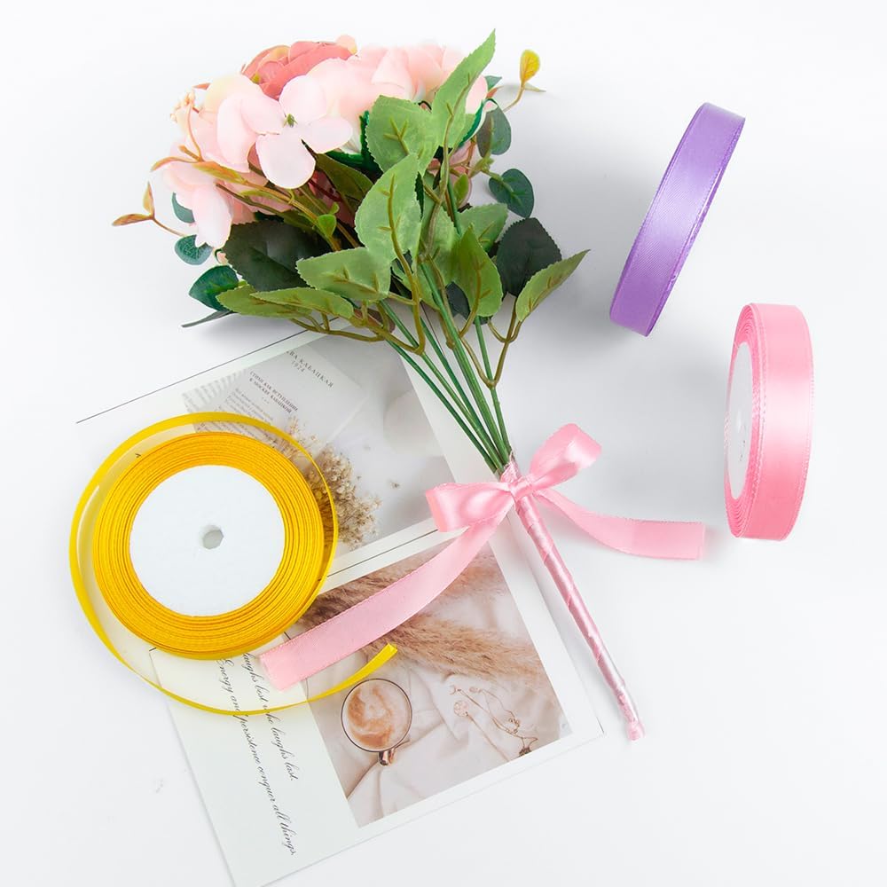 KMER LIFE 3/8 Inches x 25 Yards White Satin Ribbon Solid Fabric Ribbons for Crafts, Wedding Decor, DIY Hair Accessories, Sewing, Gift Package Wrapping, Valentine's Day Bouquet and More