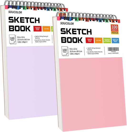 Soucolor 9"x12" Sketch Book 2-Pack: Halloween & Christmas Art Supplies for Kids Ages 5-15, Teens & Adults, Creative Gift Set for Birthdays, School Projects, and All-Season Crafting