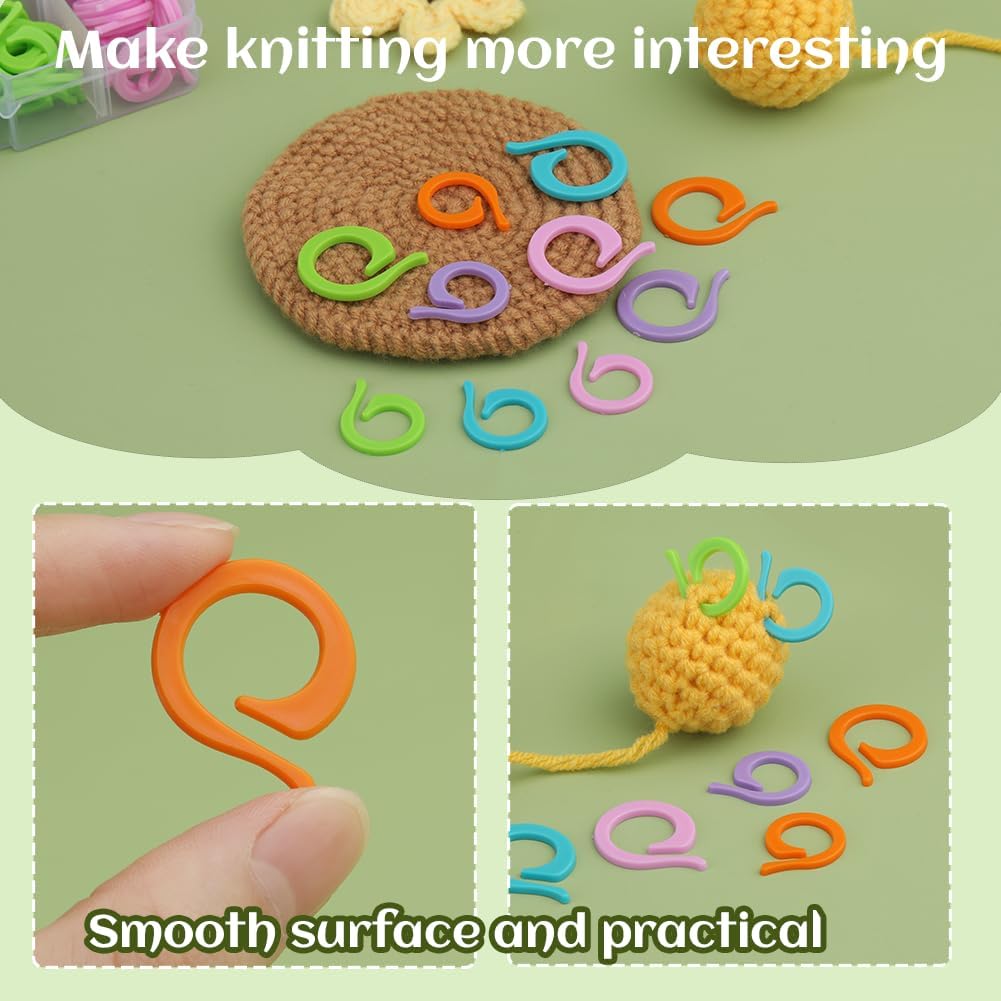 LUNARM Stitch Markers, 5 Colors/2 Sizes Open Stitch Markers for Crocheting with Sewing Needle, Split Ring Knitting Rings for DIY Handmade Crafts