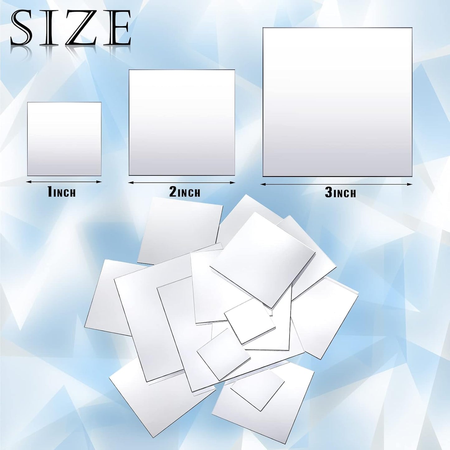 Jetec 50 Pieces Mini Size Square Mirror Adhesive Small Square Craft Mirror Tiles for Crafts and DIY Projects Supplies Home Decoration(1 x 1/2 x 2/3 x 3 Inch)