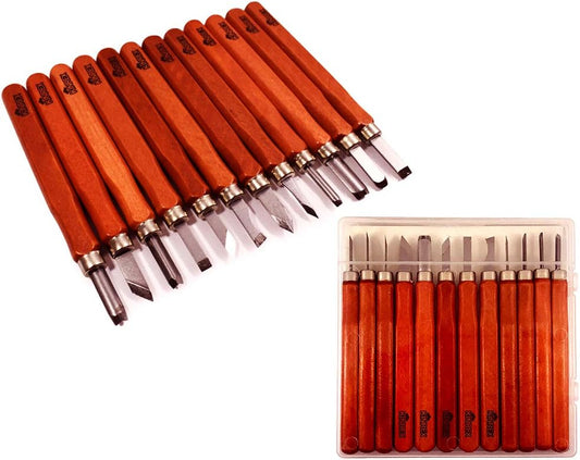Premium Wood Carving Tools Kit - Durable High Carbon Stainless Steel Power Grip Carving Tool for Kids and Adults - Sculpting Knives for Carving Wood, Pumpkin & Soap - 12 Pieces