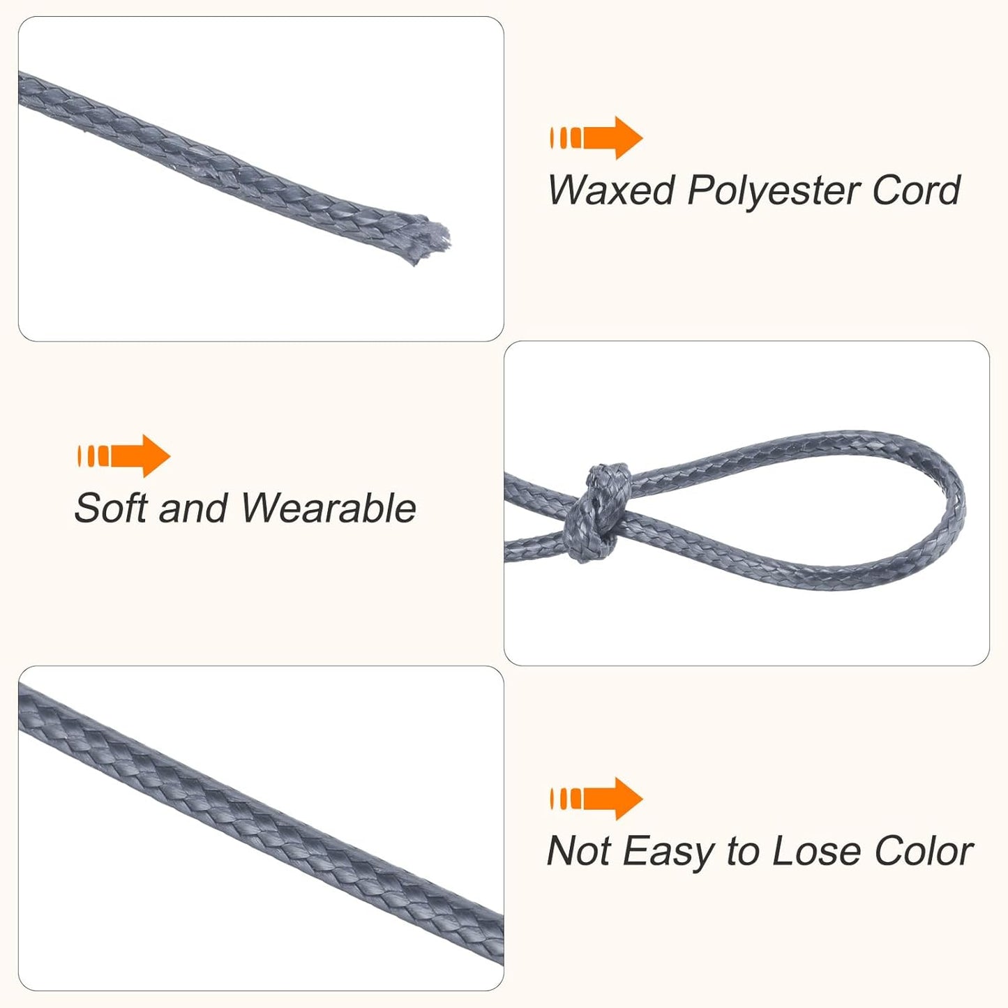MECCANIXITY Waxed Polyester Cord 0.5mm 175 Yard Dark Grey
