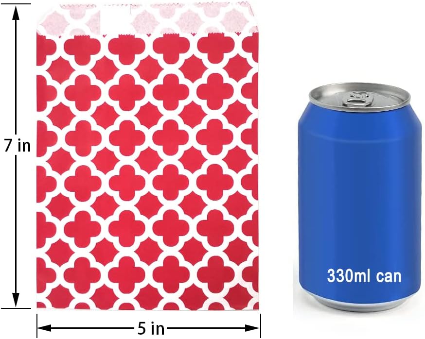 KEYYOOMY 100 Pcs Red Candy Buffet Bags - Small Polka Dot Paper Treat Bags for Wedding & Birthday Party (5 x 7 inch)