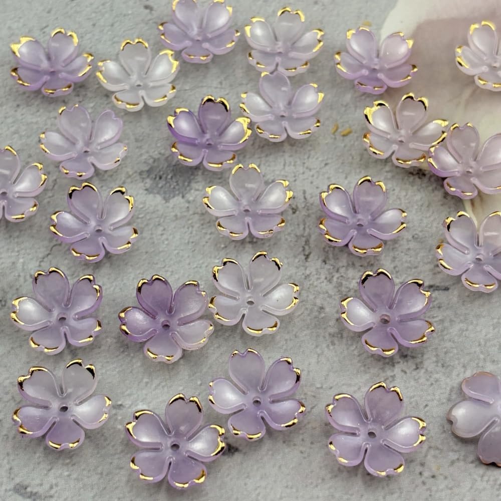 100pcs Acrylic Flower Beads, 19mm Cherry Blossom Plastic Gradient Flower Spacer Beads for DIY Crafts Bracelet Necklace Earrings Jewelry Making(Purple)