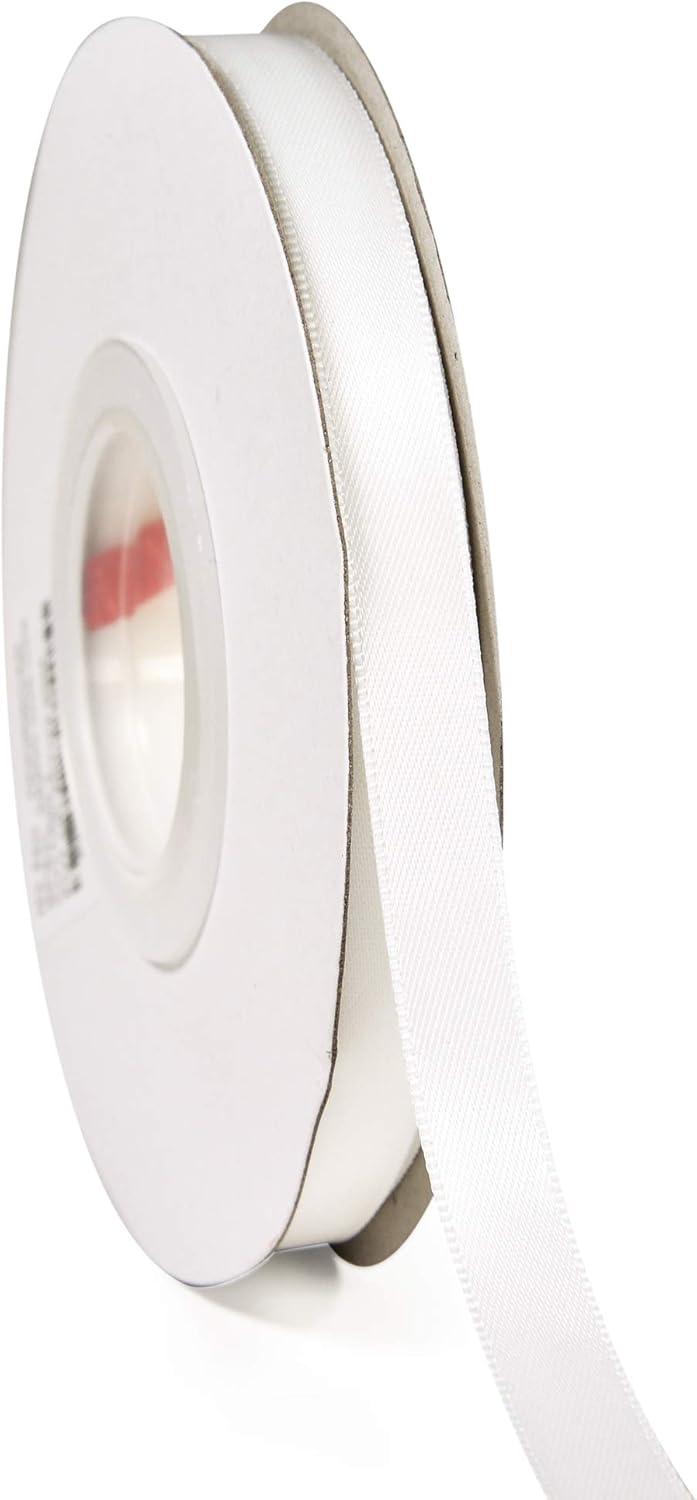 YAMA White Double Faced Satin Ribbon 3/8 Inch 25 Yards Thin White Ribbon for Gift Wrapping Crafts Bows Wedding Party Decoration