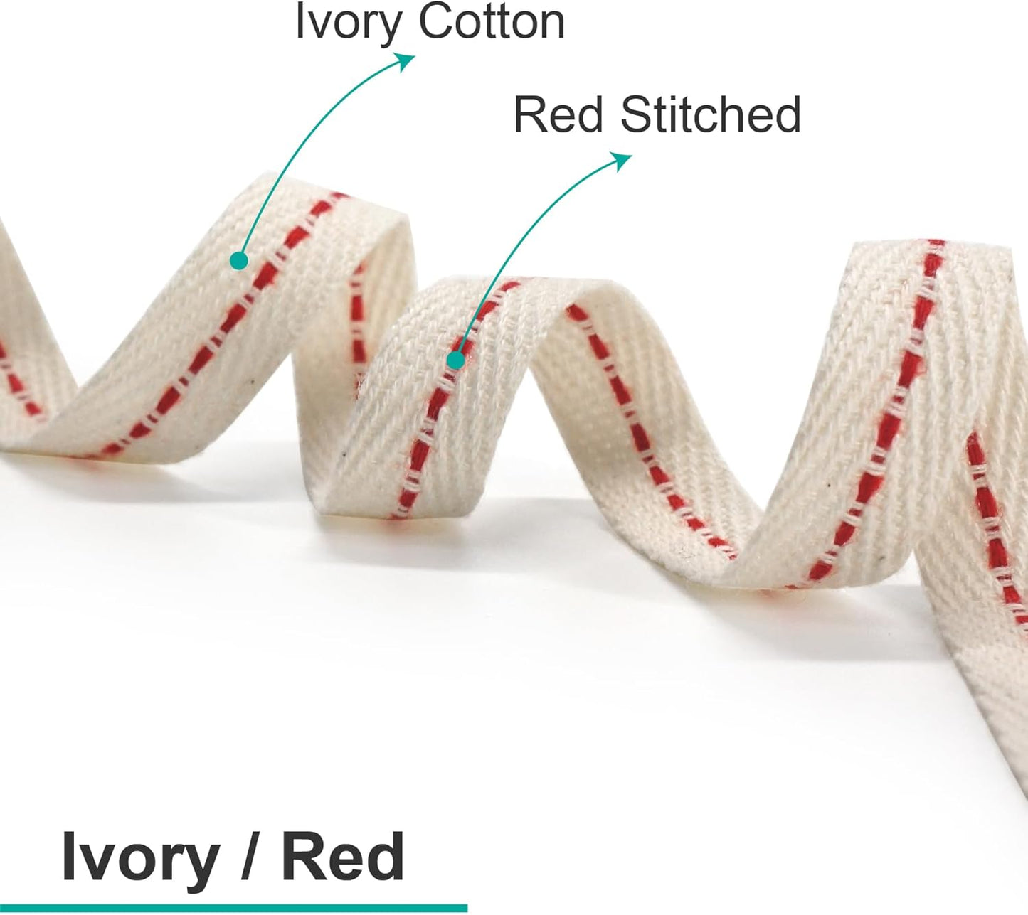 CT CRAFT LLC Ivory Cotton Red Stitched Ribbon 3/8" x 10 Yards for Home Décor Gift Present Wrapping DIY Crafts Birthday Wedding Bouquet Christmas