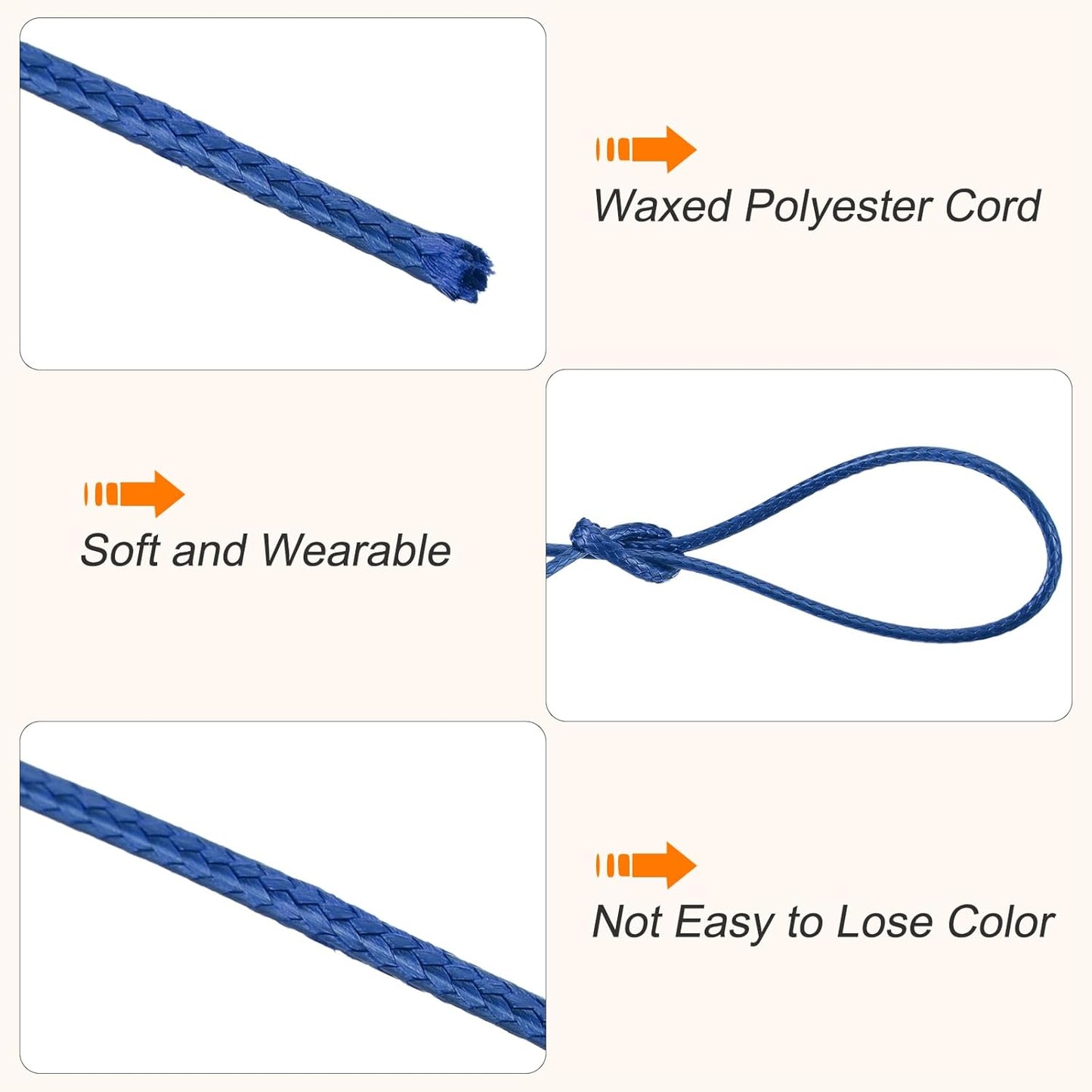 MECCANIXITY Waxed Polyester Cord, 1mm Diameter, 175 Yard, Dark Blue, Beading Cord, Crafting Cord