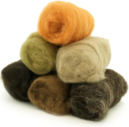 Woolbuddy Wool Roving Kit - Premium Core Wool for Needle Felting, Felting Soap & Tools – Sustainable Roving Wool for Beginners & Adults, Wet Felting Supplies (Brown)