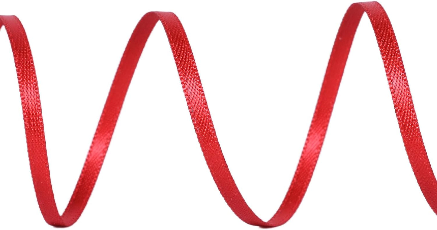 YAMA Red Double Faced Satin Ribbon 1/8 Inch 100 Yards Thin Red Ribbon for Gift Wrapping Crafts Bows Wedding Party Decoration