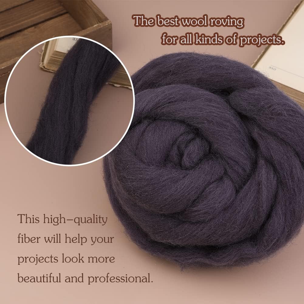 3.53oz Wool Roving Yarn, Wool Felting Supplies, Pure Wools, Chunky Yarn, Spinning Wool Roving for Needle Felting Wet Felting DIY Hand Spinning (Dark Brown)