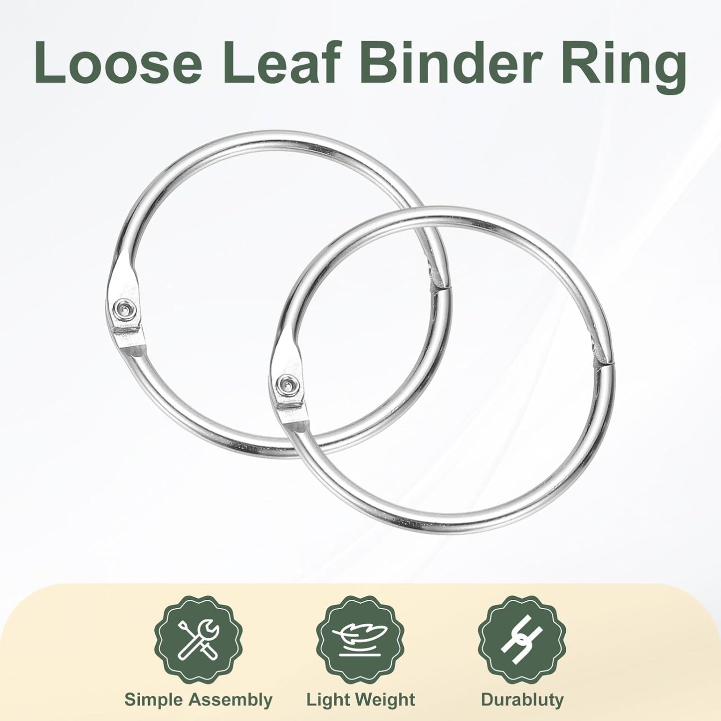 PATIKIL 1.5" x 1.8" Loose Leaf Binder Rings, 30 Pcs Metal Book Rings Nickel Keychain Ring for Paper Index Cards Flash Card Notebook Rings Office Home Book Binder, Silver Tone