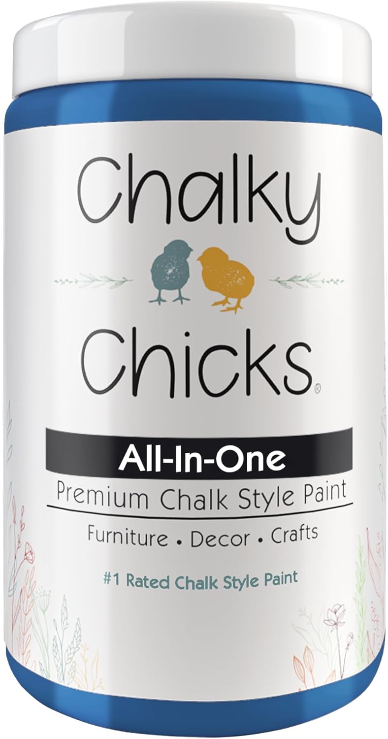 Chalky Chicks All-in-One Chalk Paint for Furniture or Cabinet - 32 Fl Oz - Matte Finish Denim (Navy Blue) for Metal, Wood Furniture Paint - No Sanding All-in-One for Home Decor & Crafts, USA Made