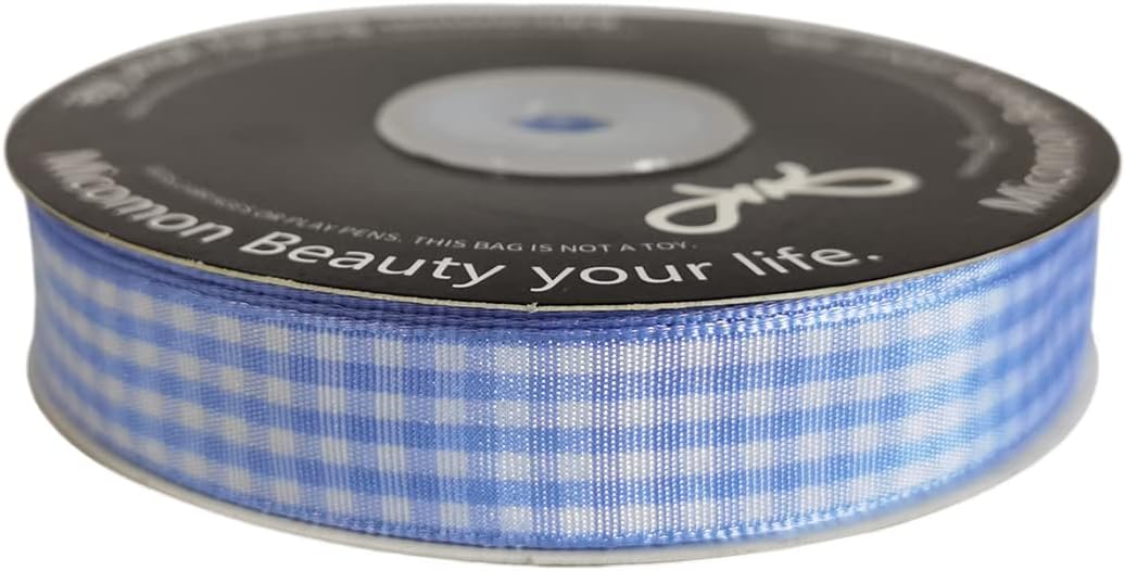 Light Blue Gingham Plaid Checked Ribbon 25 Yard Each Roll 100% Polyester (5/8", Light Blue)