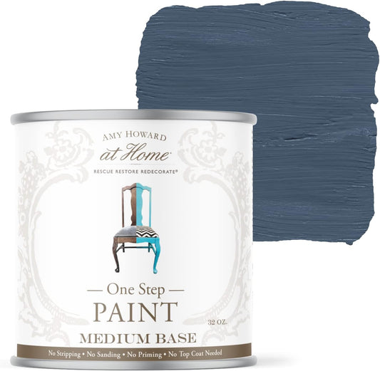 AMY HOWARD AT HOME Chalk-Based One Step Paint for Furniture, Cabinetry, Decor, Finish, and More | No Stripping, Sanding, or Priming | Medium Base | 16 Ounce | Lakai Blue