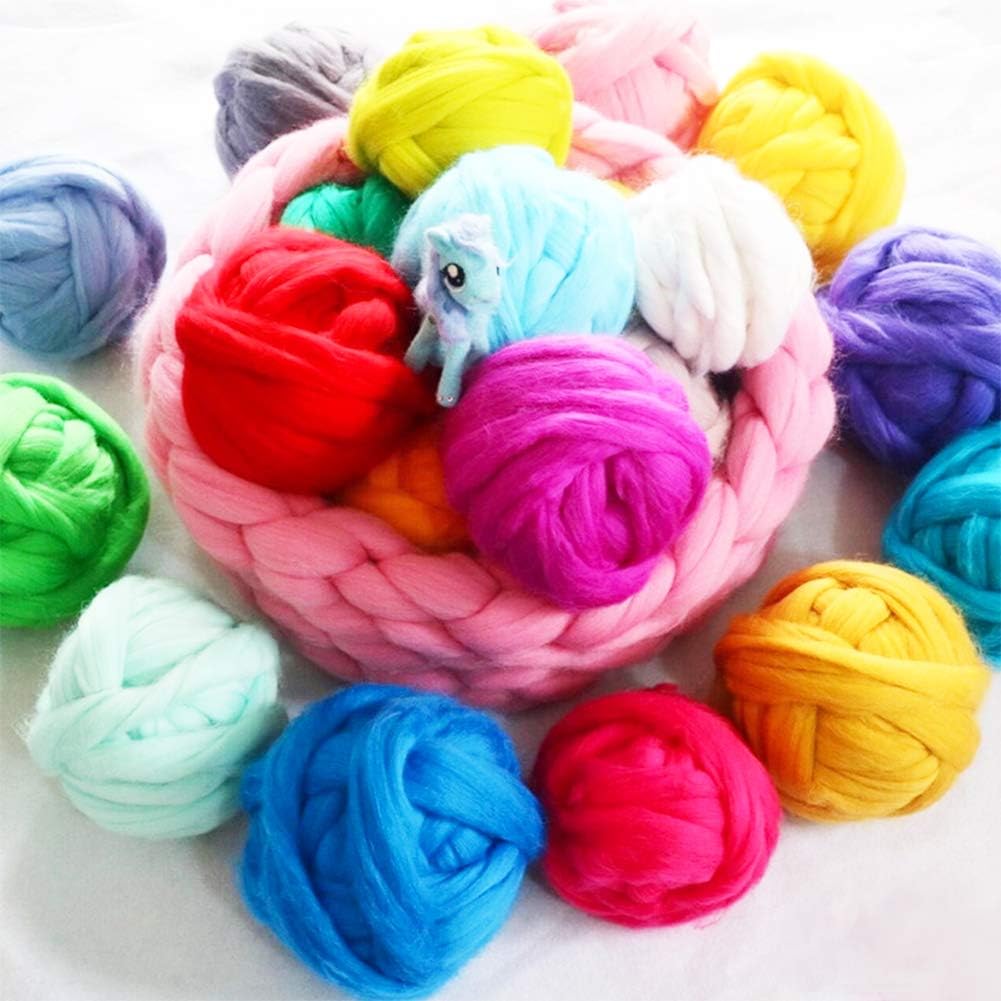 3.53oz Wool Roving Yarn, Wool Felting Supplies, Pure Wools, Chunky Yarn, Spinning Wool Roving for Needle Felting Wet Felting DIY Hand Spinning (Green)