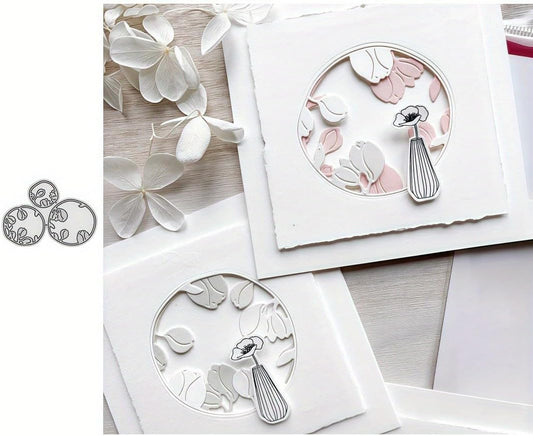 Lapoo Flowers Metal Cutting Die for Scrapbooking - Durable, Cut Stencils for DIY Scrapbook Photo Album Decorative Paper Card, Card Making Supplies, Embossing (Three-Layer Flower Frame 4.2 x 2.9 in)