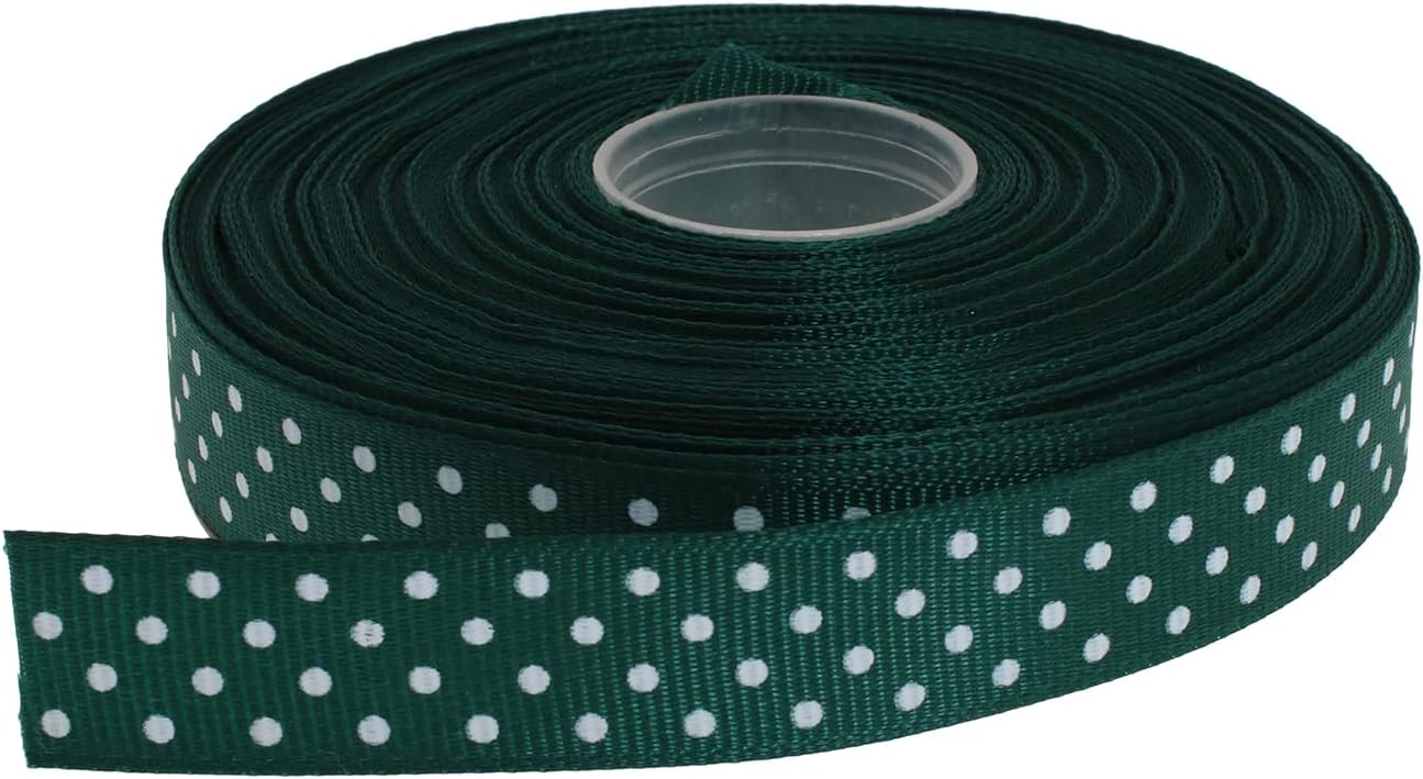 Polka Dot Grosgrain Ribbon 25 Yard Each Roll 100% Polyester (5/8", Dark Green)