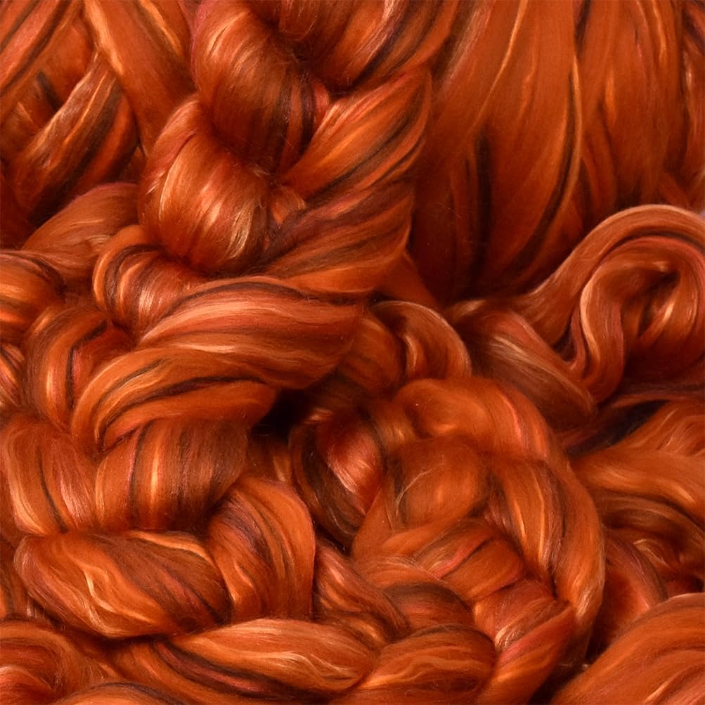 Merino Silk Luxe Tonal Designer Blend. Superfine Merino, Mulberry Silk, Tussah Silk. Top Roving for Spinning or Felting. Amber Glow 1oz