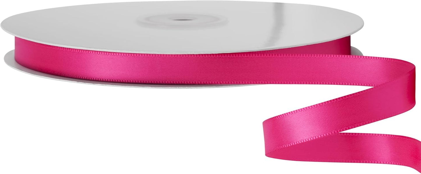 LIUYAXI Hot Pink Double Faced Satin Ribbon, 3/8" X Continuous 25 Yards, Ribbons Perfect for Gift Wrapping Bows Bouquet Wedding Decor DIY Craft and More