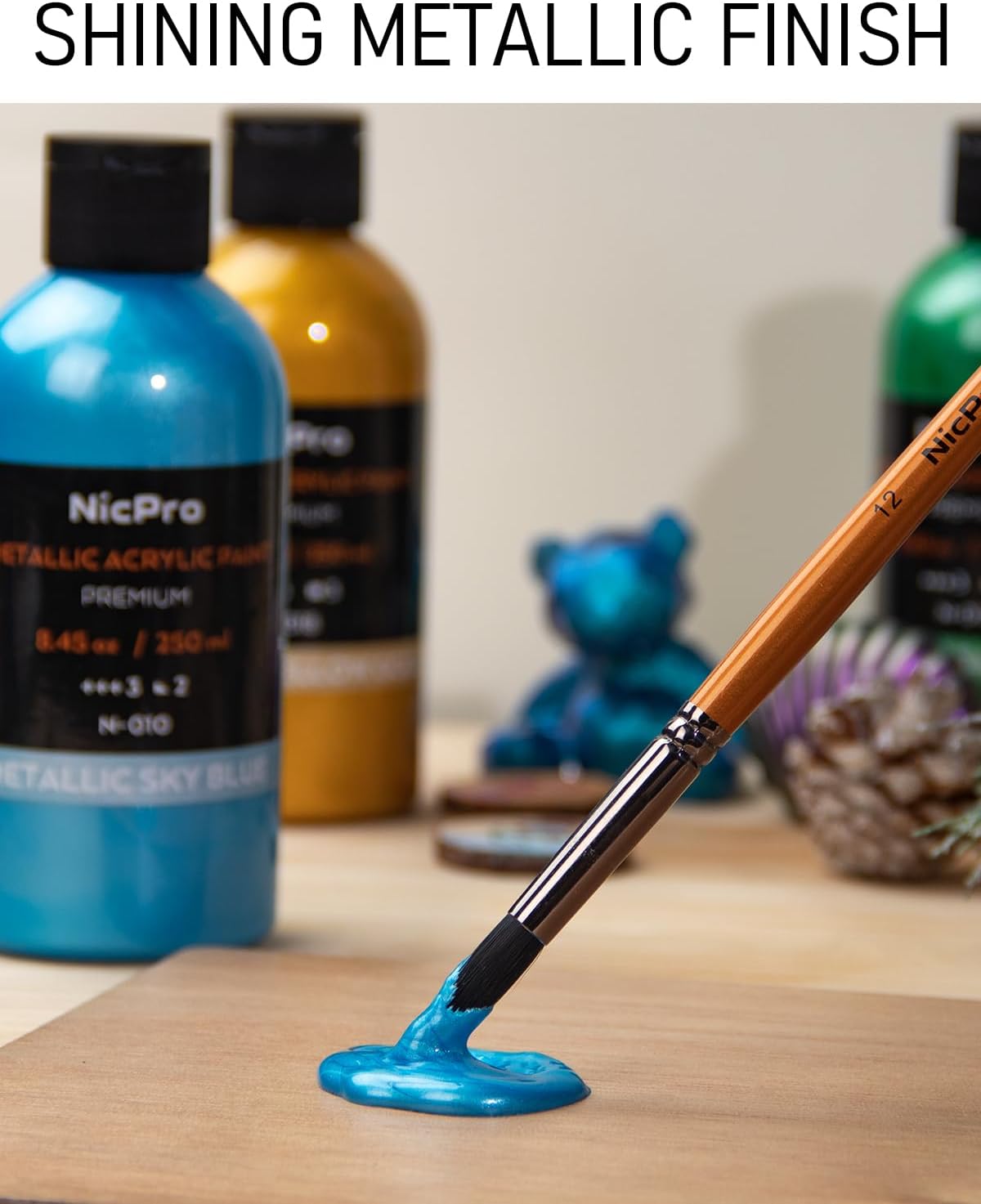 Nicpro Metallic Acrylic Paint Set (8.45 oz, 250 ml), 20 Colors Large Acrylic Paint Bulk, Non Toxic Art Painting Supplies for Multi Surface Canvas Rock Wood Leather Stone Metal Craft with Color Wheel