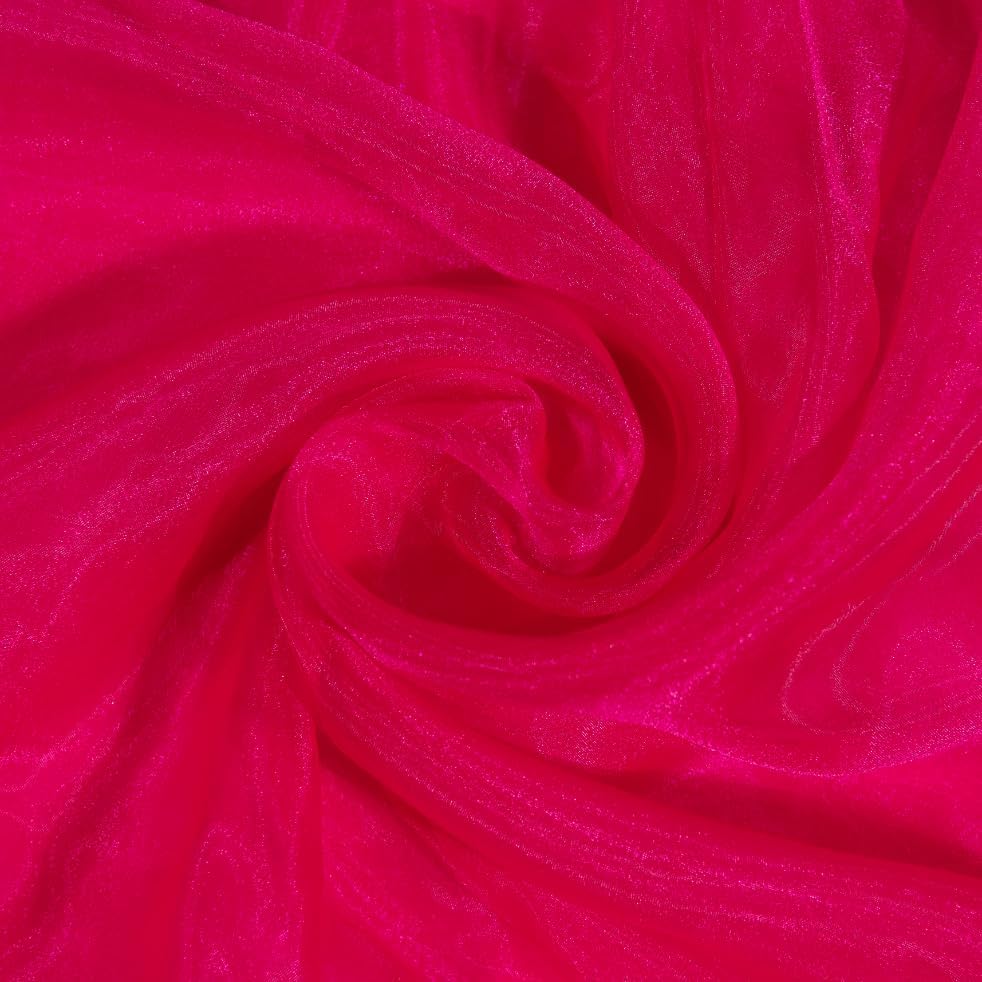 Fynite Sheer Organza Fabric - 1 Yard Long, 44" Wide - Bridal Solid Sheer Organza Bolt for Wedding Dress Fashion Craft Decorations - Silky Shiny - Hot Pink