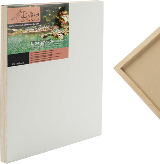Da Vinci Pro Ultra Smooth Wood Canvas Gesso Board - 3/4" Deep, 18x18 Single White Acrylic Polymer Gesso Panels for Painting Fine Portraits and Ultra Fine Detail Illustrations and Artwork