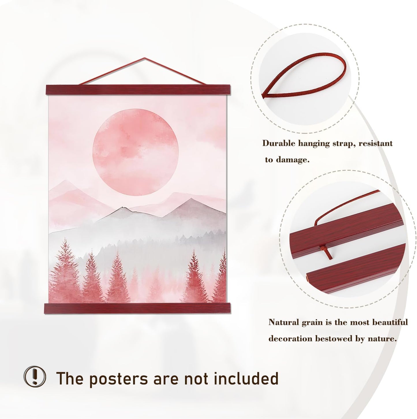 Artmag Magnetic Poster Hanger Frame, 33x24 33x23 33x47 Light Wood Wooden Magnet Canvas Artwork Print Poster Hangers Frames Hanging Kit (Mahogany, 33")