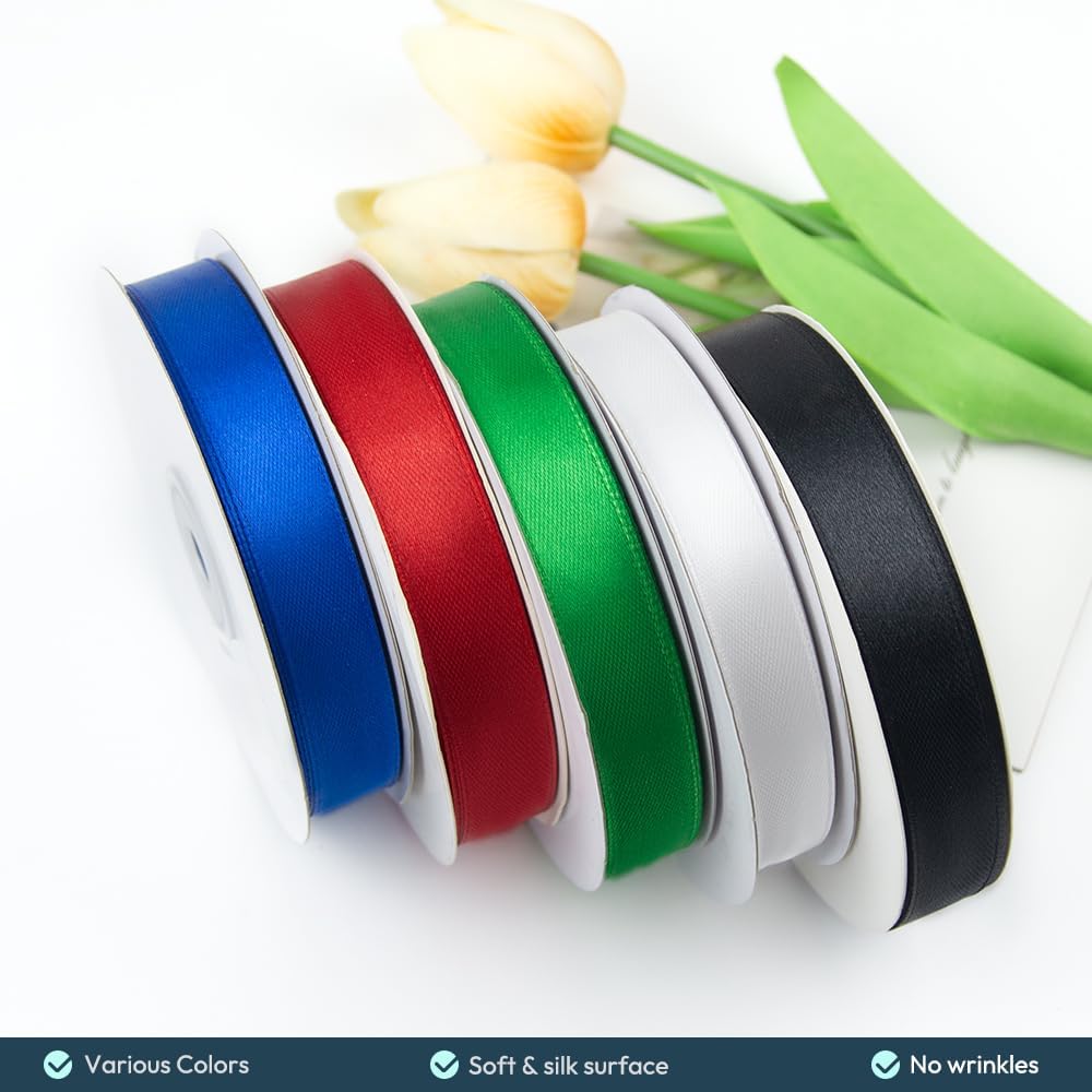 KMER LIFE 5/8" Wide x 50 Yards Green Polyester Satin Ribbon - Perfect for Wedding Decor, Wreaths, Crafts, Gift Wrapping & More