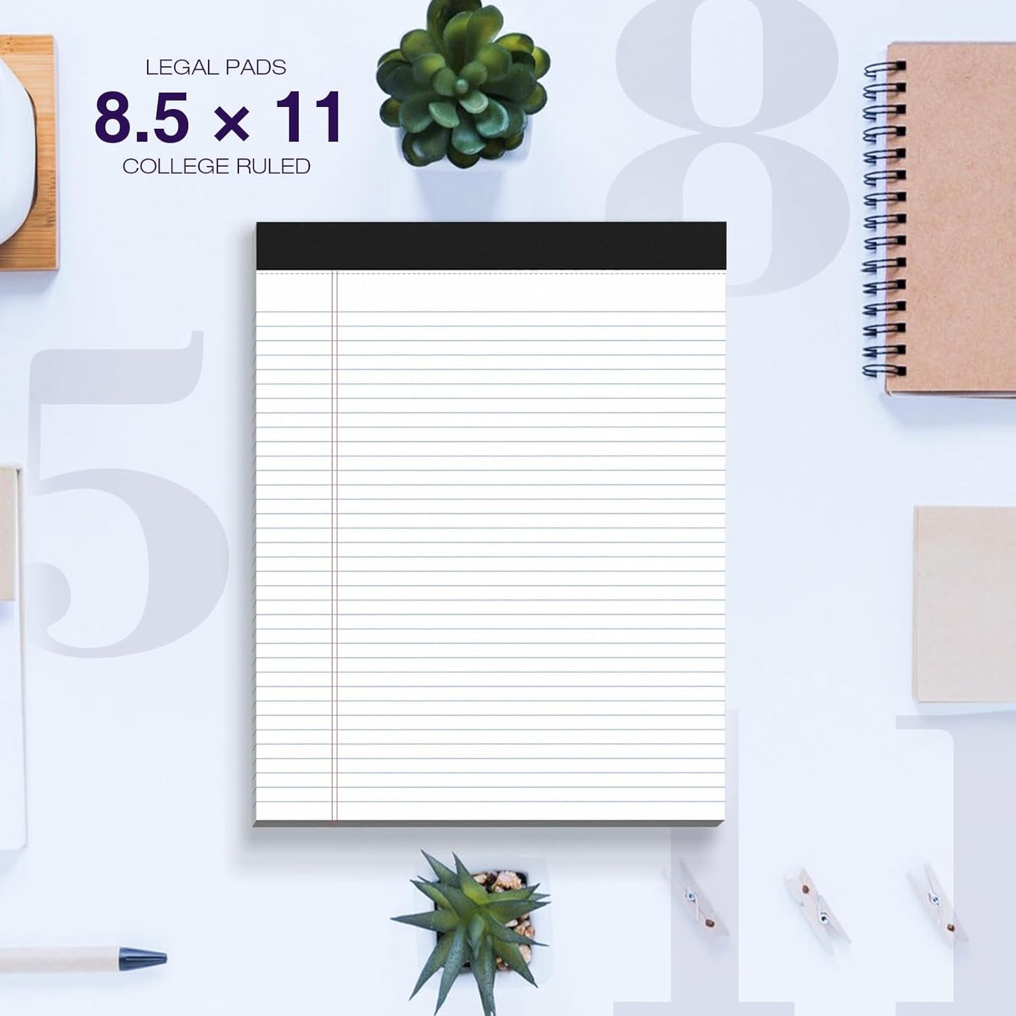 6 Pack Legal Pads 8.5 x 11 College Ruled 300 Sheets Note Pads 8.5 x 11 Notepads Perforated Writing Pads 8.5 x 11 Pads of Paper Lined White Paper, 50 Sheets per Notebook for Office & School Supplies