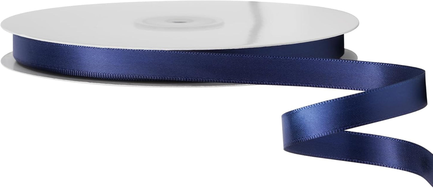 LIUYAXI Navy Blue Double Faced Satin Ribbon, 3/8" X Continuous 25 Yards, Ribbons Perfect for Gift Wrapping Bows Bouquet Wedding Decor DIY Craft and More