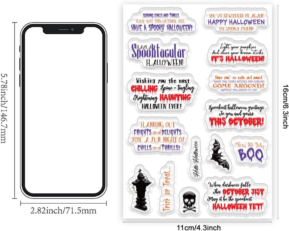 Halloween Words Clear Stamps for Card Making anding Halloween Alphabet Skulls Tombstones Bats Clear Stamps for Card Making Scrapbooking Crafting for DIY Paper Crafts Decoration