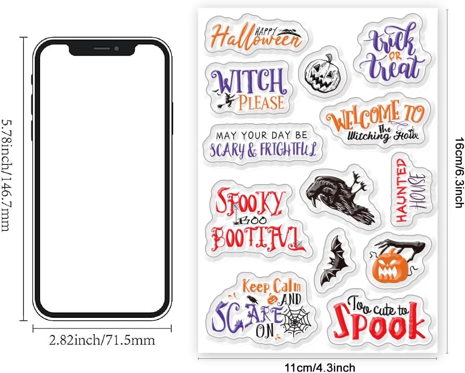 Halloween Words Clear Stamps for Card DIY Happy Halloween Alphabet Crow Bat Pumpkin Clear Stamps Halloween Creature Transparent Rubber Seal Stamps for Photo for Card Making Crafting DIY