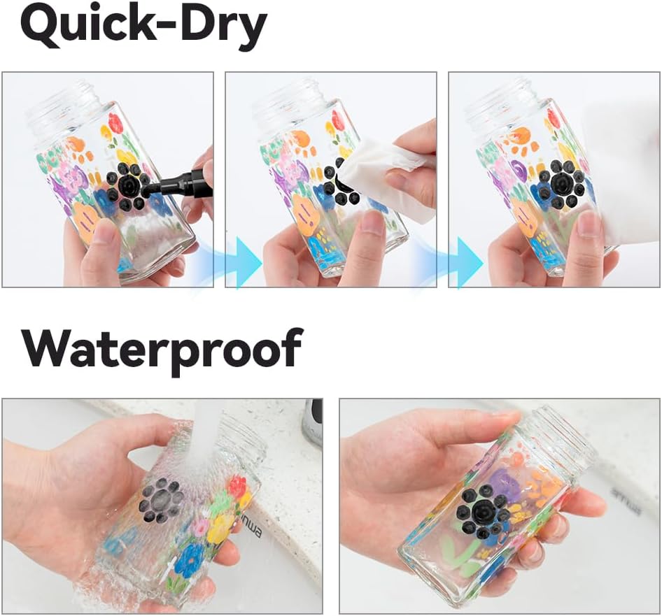 TRANSON Black and White Permanent Paint Markers for Fabric Rock Craft Diy Painting Medium Tip Oil Based Waterproof