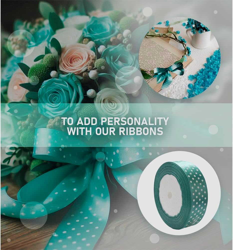 Ribbon 1 inch Mint with White Polka Dots Ribbons for Crafts Gift Ribbon Satin Solid Ribbon Roll 1 in x 25 Yards