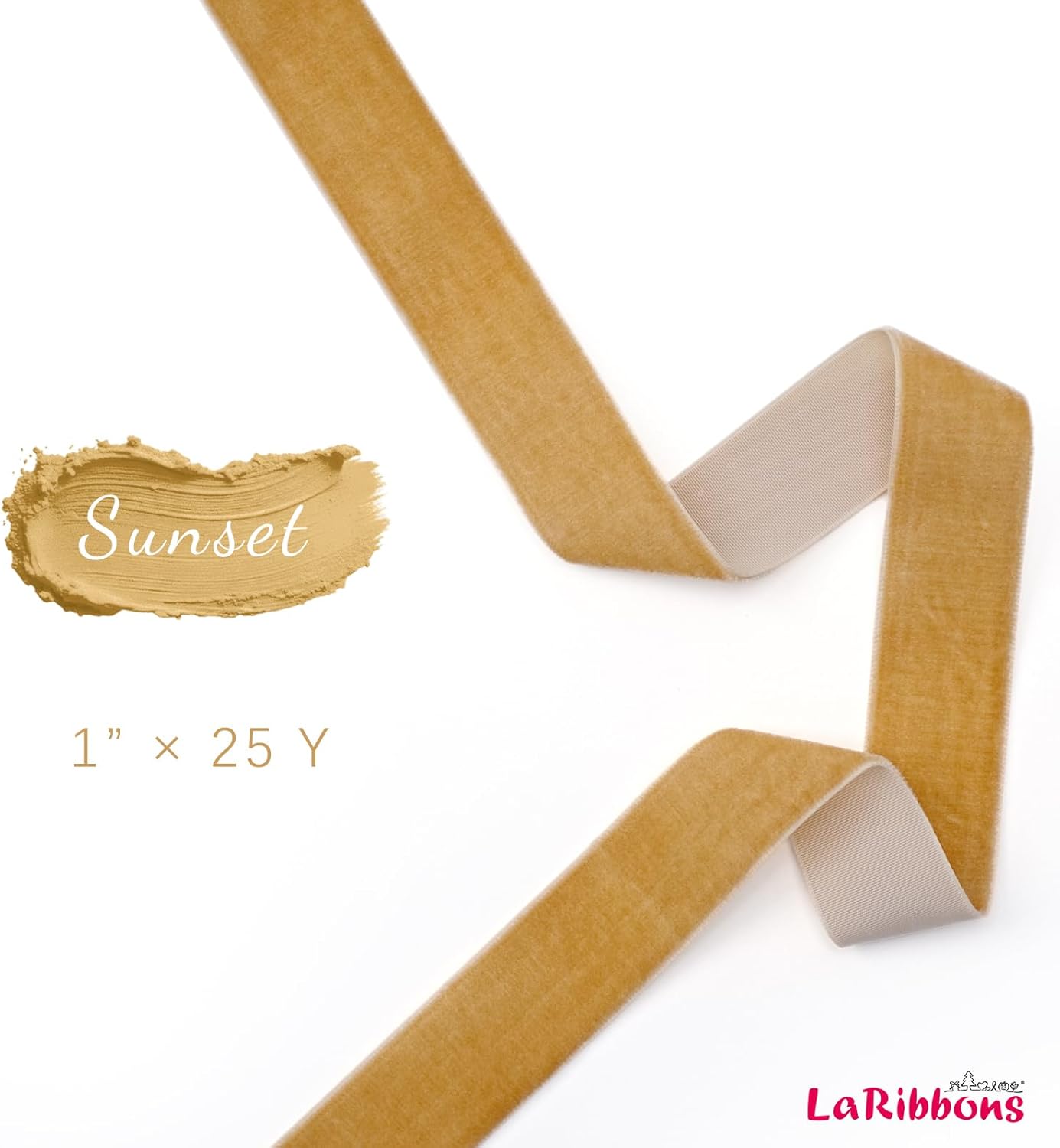 LaRibbons Thin Velvet Ribbon 1 Inch x 25 Yards, Khaki Velvet Ribbon for Christmas Tree, Gift Wrapping, Wreath Bow, Outdoor Decoration