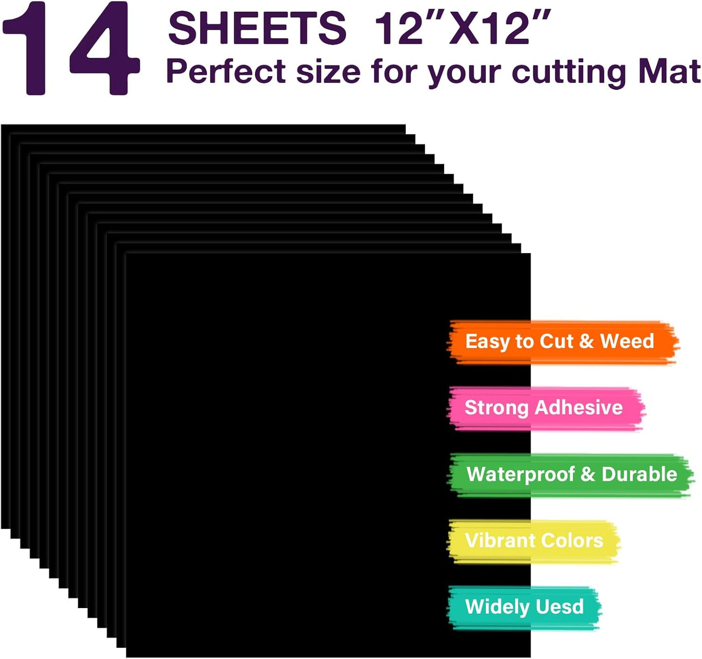 HTVRONT Black Permanent Vinyl - 14 Pack Black Permanent Adhesive Vinyl Sheets for All Cutting Machines 12in x12in Glossy Black Bundle for Craft Projects Durable Adhesive Bundle for Home Decor