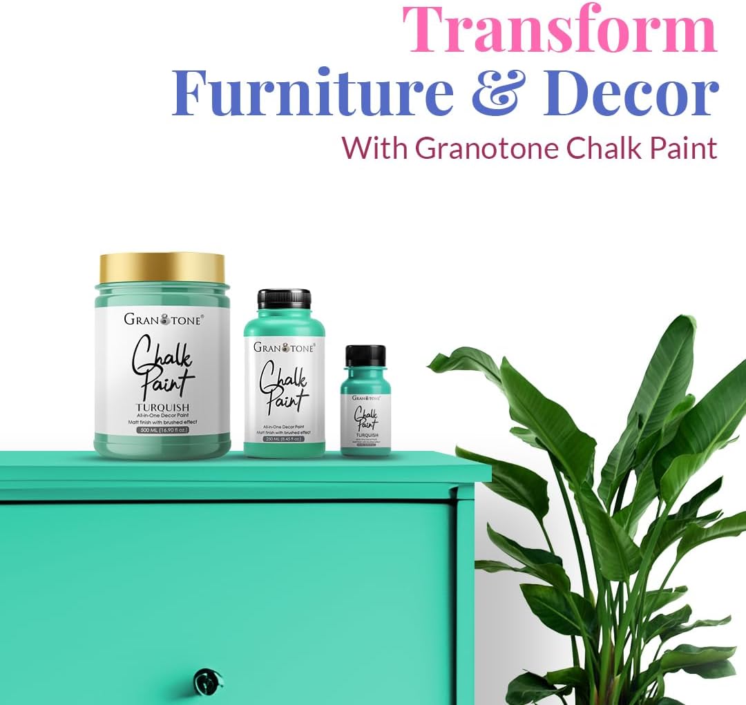 GRANOTONE Chalk Paint for Furniture, Matt-Finish Water-Based Acrylic Paint for Wood, Walls, Metal, Glass, Paper, Fabric Canvas, Maximum Coverage Chalk Paint for Kids & Adults, 500 Ml (TURQUISH)