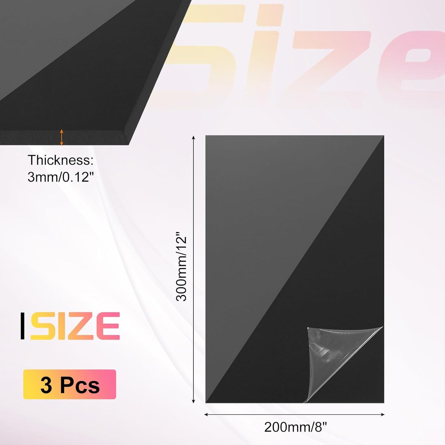 uxcell 3Pcs Acrylic Sheets 12x8 Inch Acrylic Panel 1/8 Inch-3mm Plastic Board for Picture Frames Sign Holders DIY Display Projects Craft, Clear Black