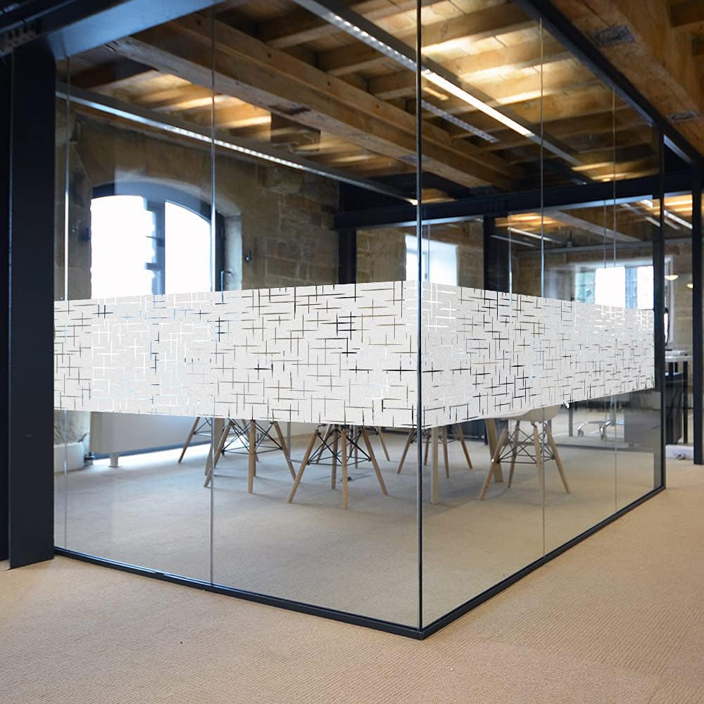 NINETREX Frosted Window Privacy Film,Window Cling Privacy Film, Decorative Glass Static Cling Non-Adhesive Vinyl Removable for Home Office Cross Pattern,35.4 x 118.1Inches